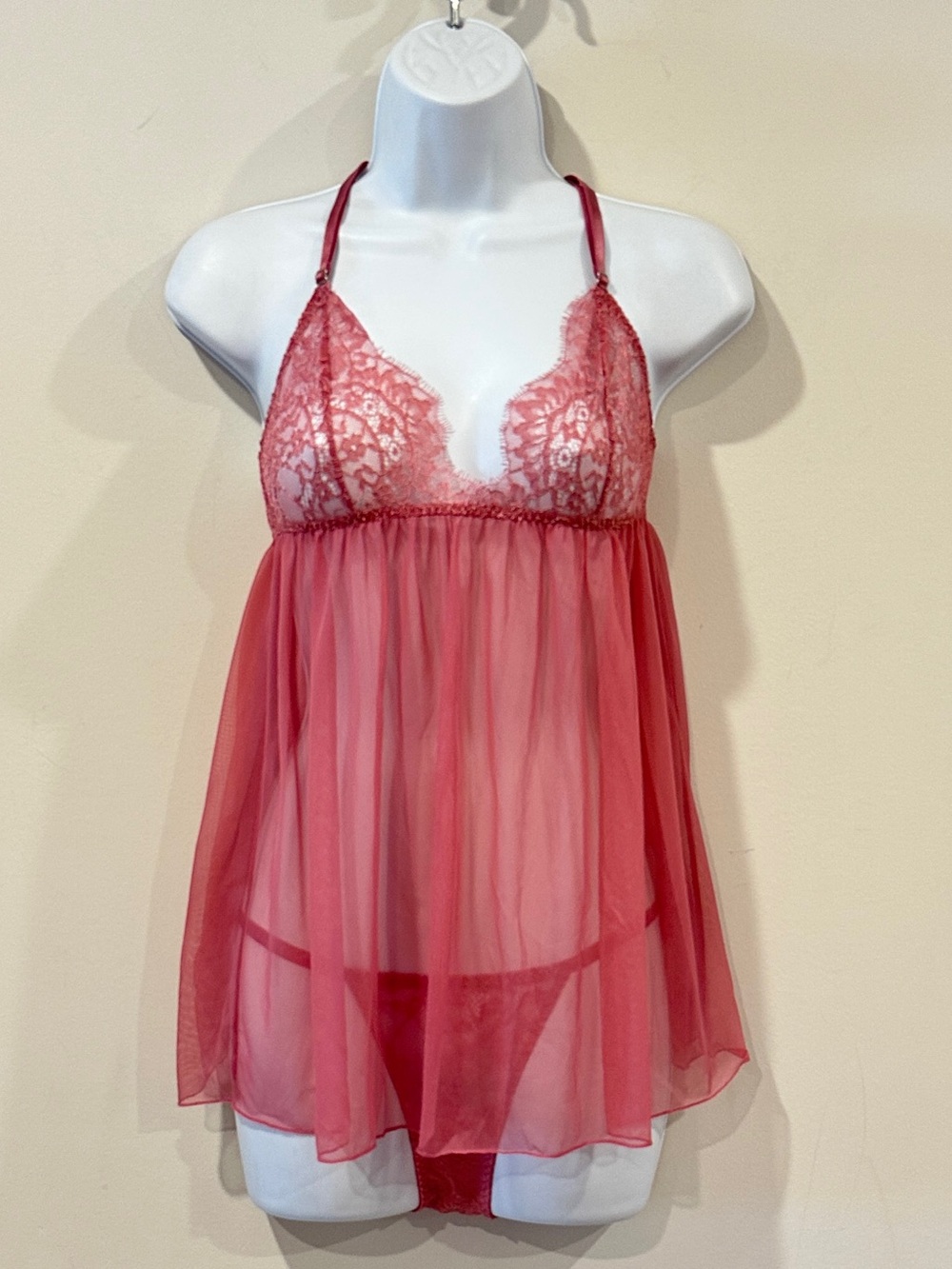 Victoria’s Secret NWT Dusty Rose Lace Babydoll & Panty Set Size Small